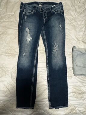 Silver Jeans Dark Blue Distressed Skinny Jeans